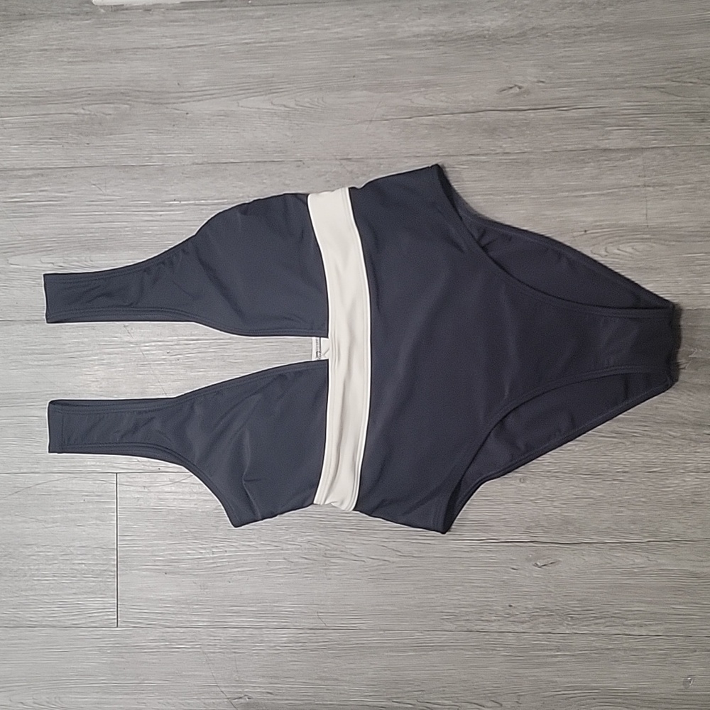 NWT Cupshe Deep Plunge Dark Navy One-Piece Swimsuit Small